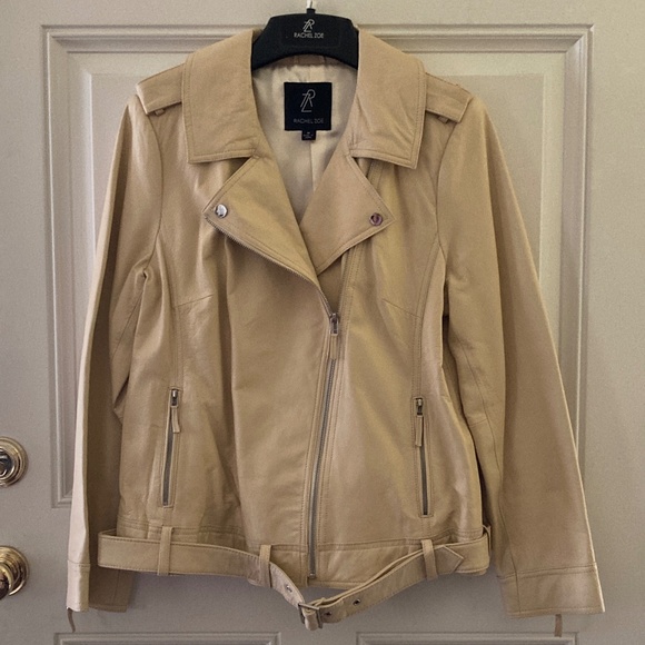 Luxe Rachel Zoe Lamb Leather Biker Jacket/Pockets/Light Tan/Size M/NEW!!! - Picture 1 of 3